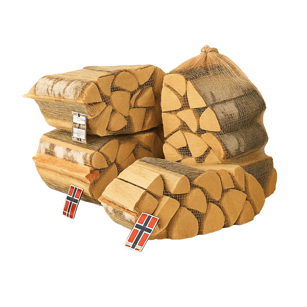 Ti sekker tørr bjørkeved 40 liter levert hjem